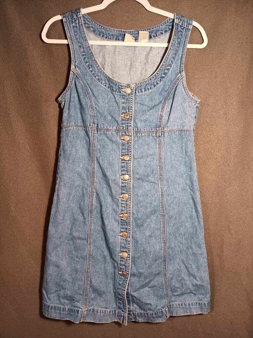 Vintage GAP Button Front Denim Mini Dress Women’s Size 6 Sleeveless Blue 90s